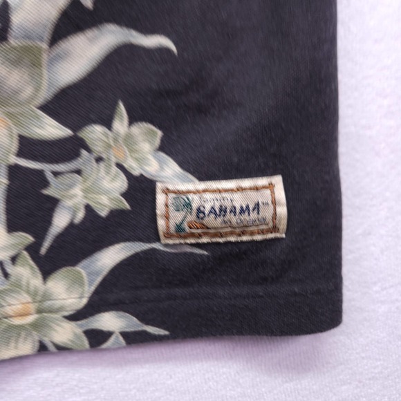 Tommy Bahama Polo Shirt Mens Large Black Hawaiian Floral 100% Cotton Collared - Picture 4 of 7